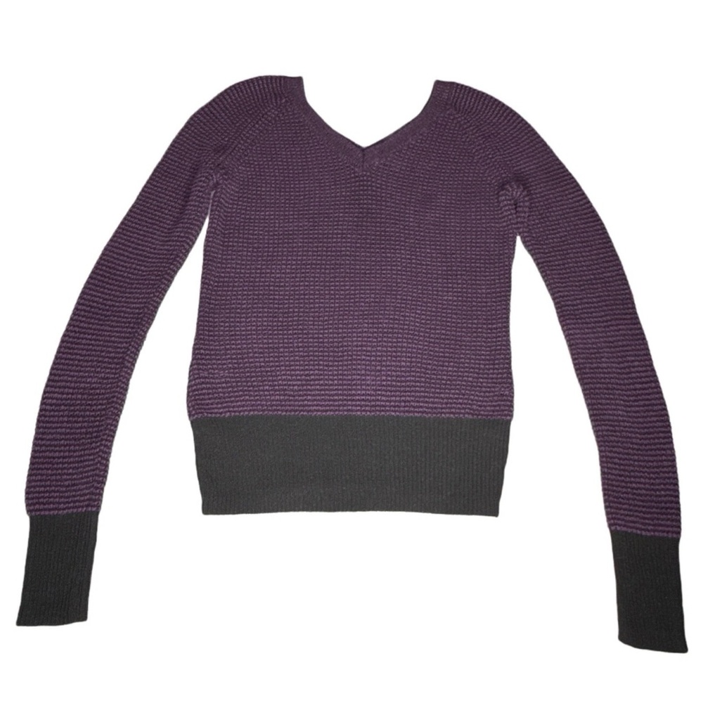 Calvin Klein Purple Black VNeck Stretch Waffle Knit Sweater Y2K Womens XS